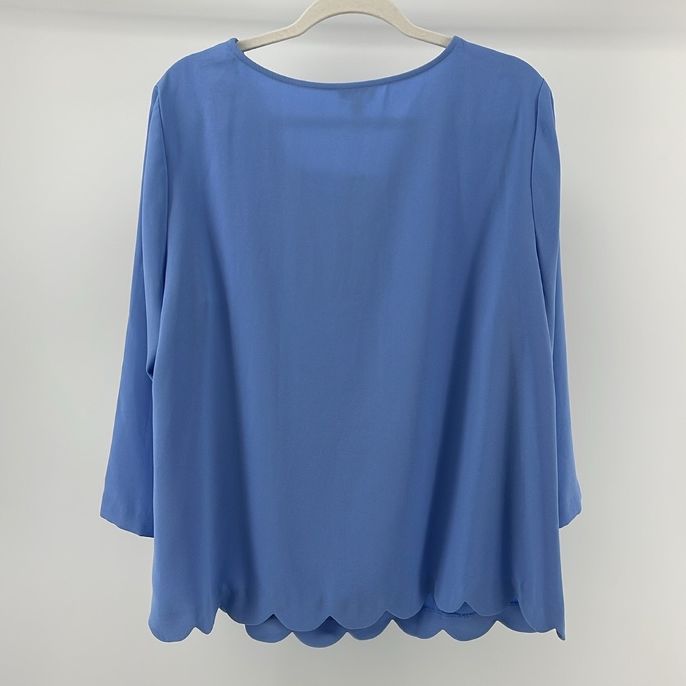NWT Talbots Cornflower Blue Scalloped Hem Lace-Up Neckline Blouse, Women's 1X - Picture 4 of 7